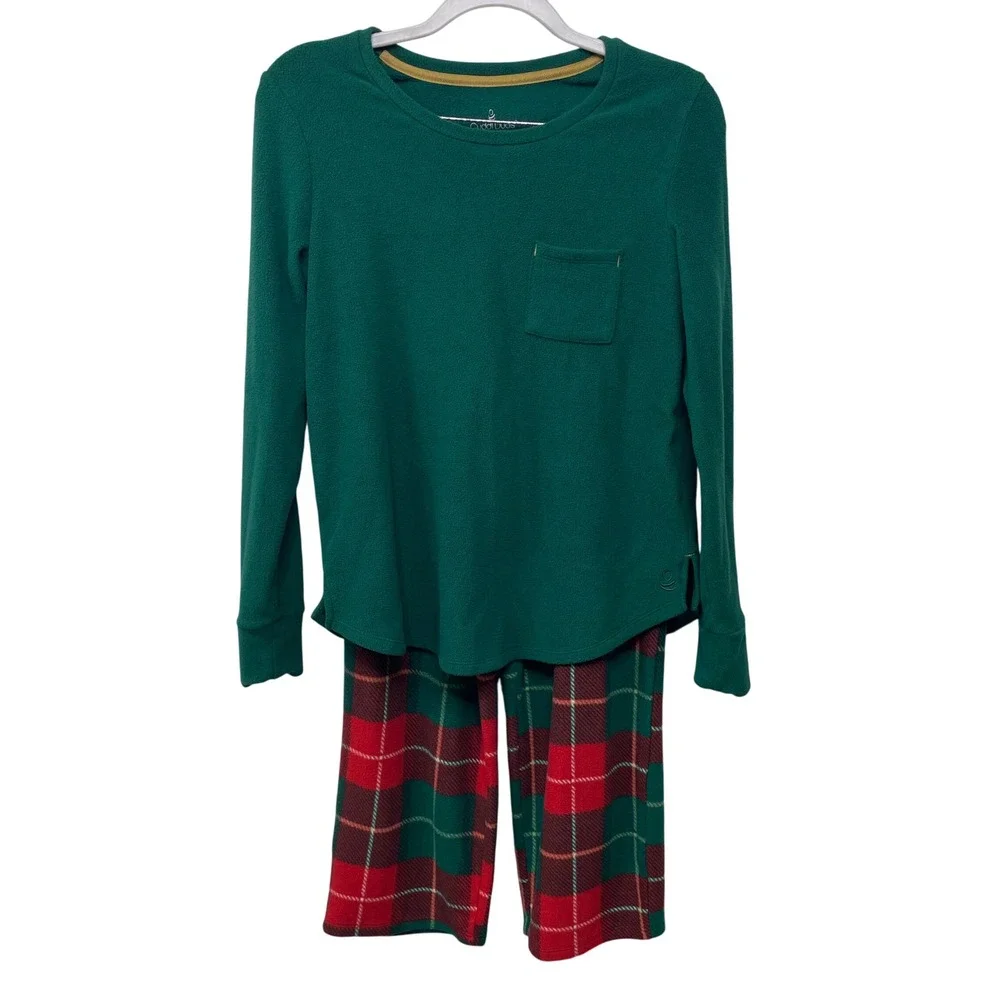 Cuddl Duds‎ PXS Fleece Pajama Set Green Red Plaid Loungewear Sleep Christmas PJ